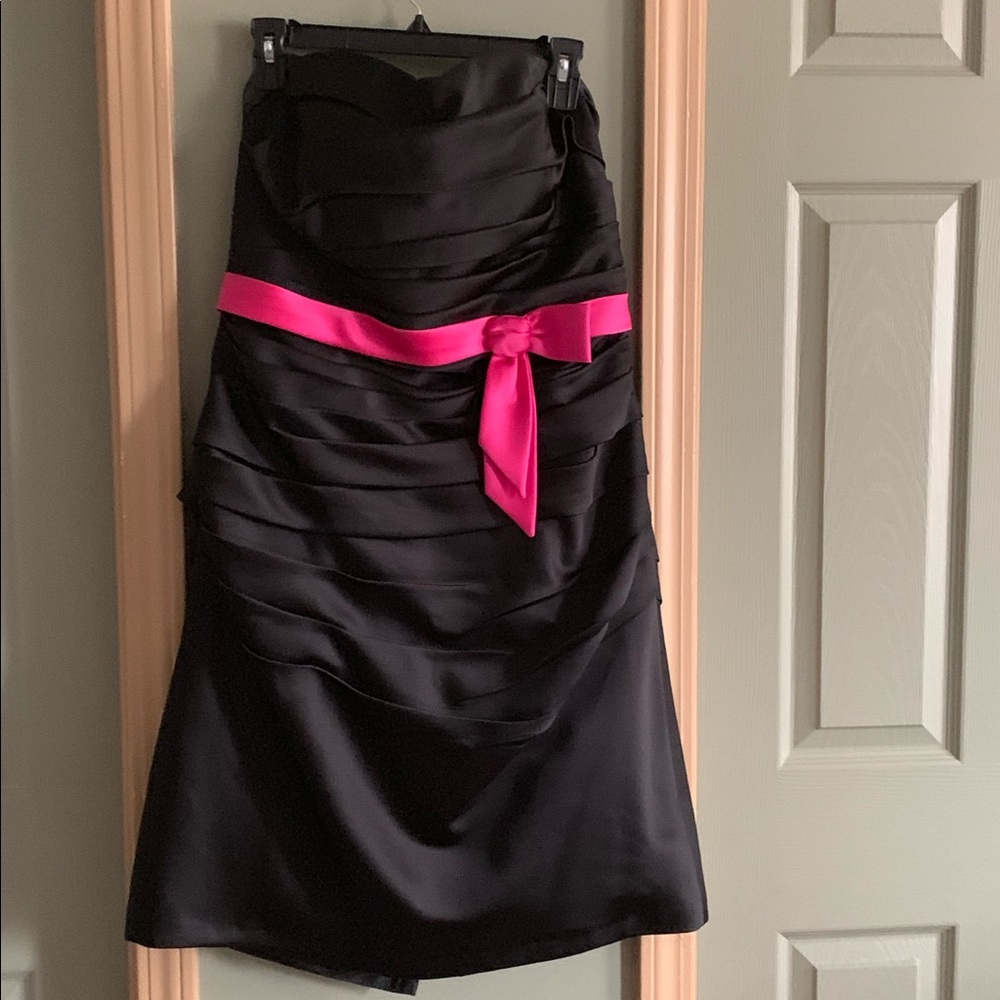 Alfred Angelo 7123 black dress with pink sash